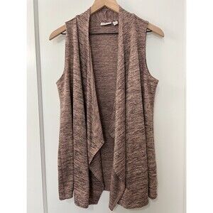 LOGO Lori Goldstein Women's Heathered Brown Sweater Knit Vest Cardigan Size S